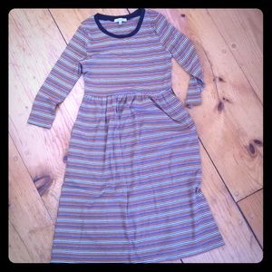 Rust and navy Roolee knit dress, 3/4 sleeves